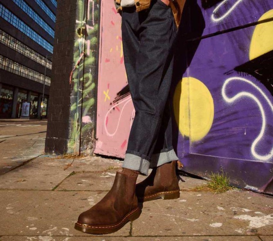 σκούρο καφέ τρελό άλογο Dr.martens μπότες 2976 τρελό άλογο τσέλσι