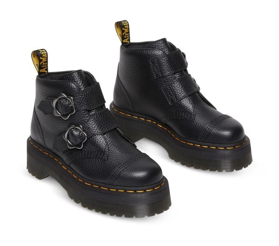 Dr.martens μπότες Devon Flower 2 λουράκια μαύρη φρεζαρισμένη νάπα