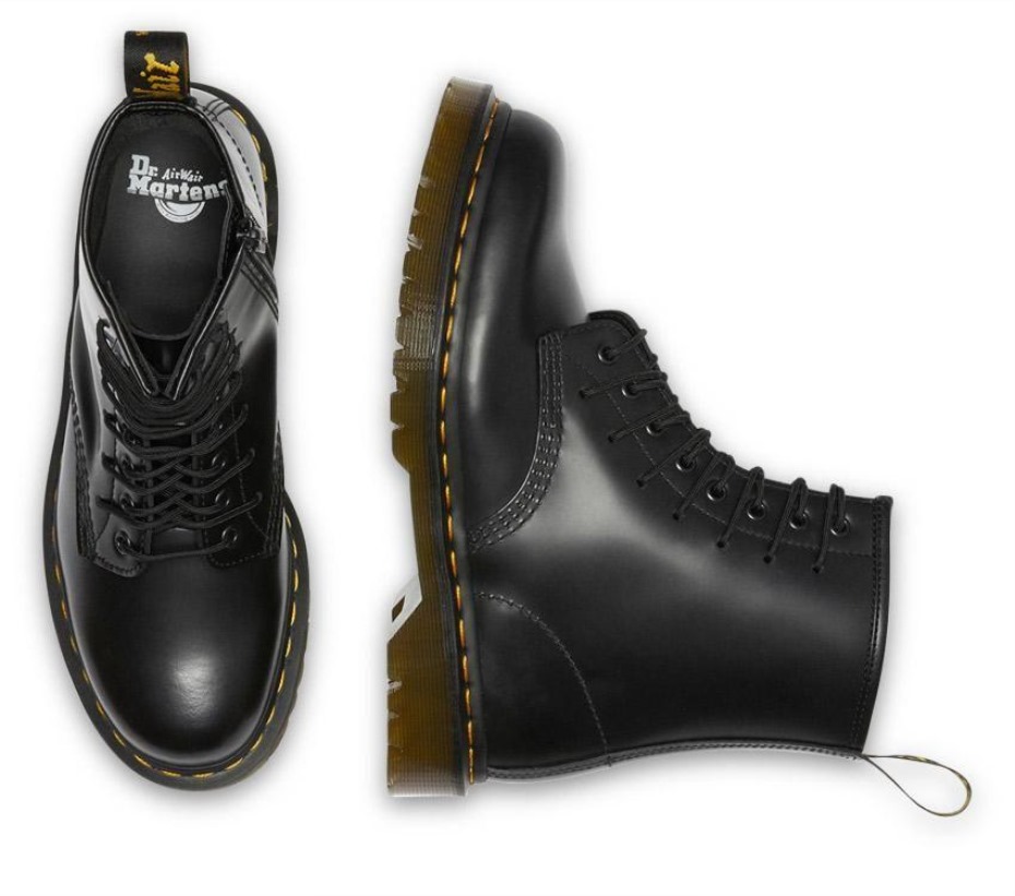 μποτάκια Dr.martens 1460 ακραία δαντέλα γυαλισμένα λεία μαύρα γυαλισμένα λεία