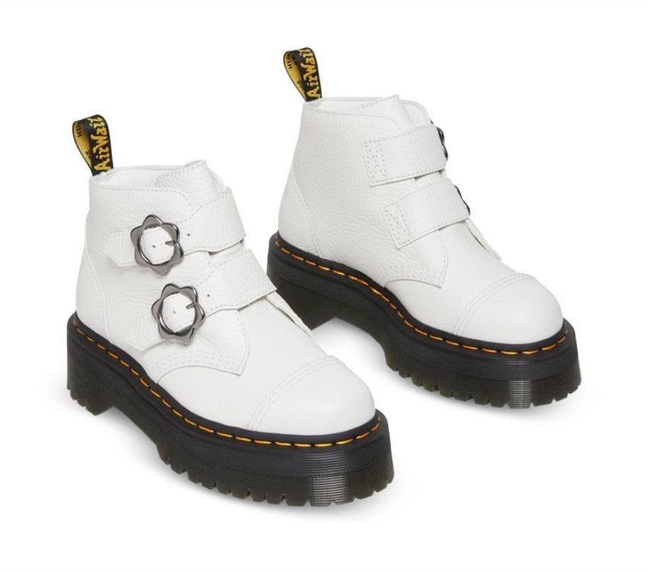 λουλούδι Devon 2 λουράκια λευκές μπότες νάπα Dr.martens