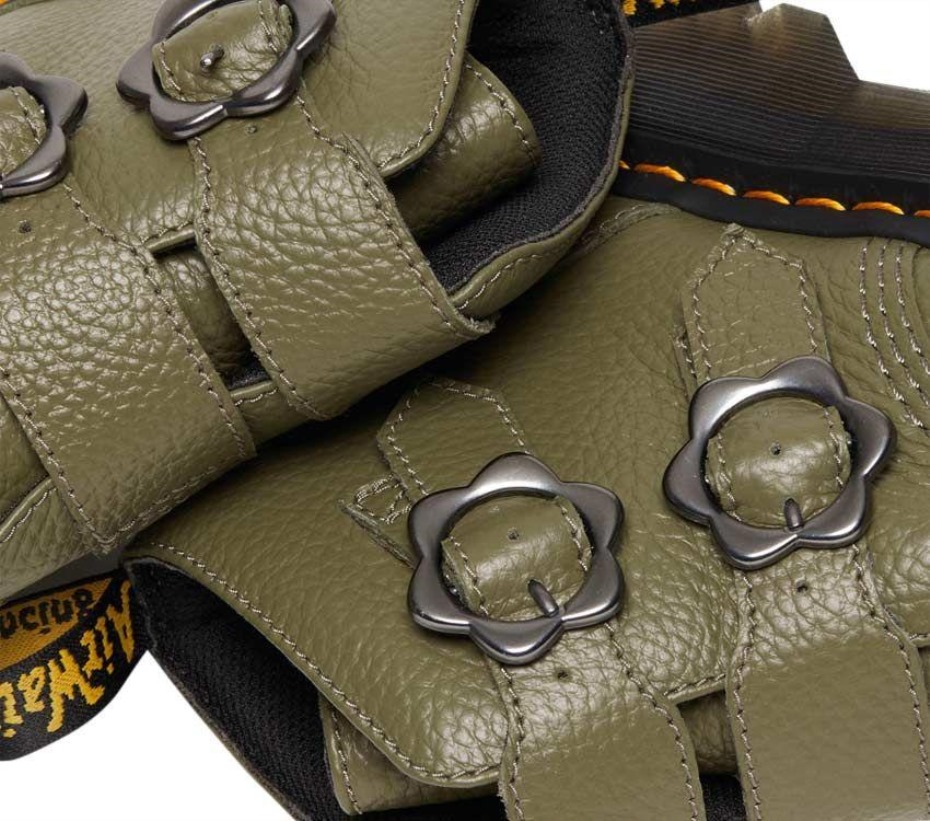 χακί πράσινα αλεσμένα λουλούδι Nappa Devon 2 λουράκια μπότες Dr.martens