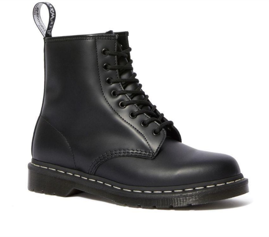 1460 λεία λευκή βελονιά μαύρες μπότες Dr.martens