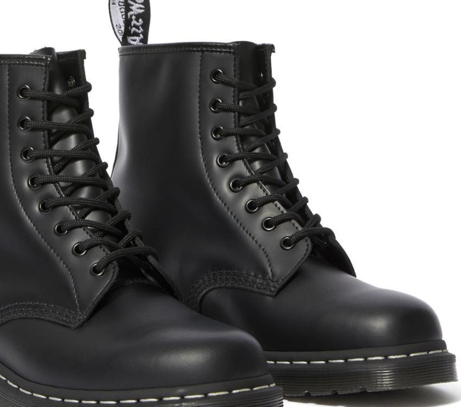 1460 λεία λευκή βελονιά μαύρες μπότες Dr.martens