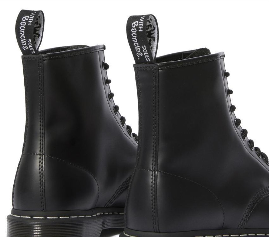 1460 λεία λευκή βελονιά μαύρες μπότες Dr.martens