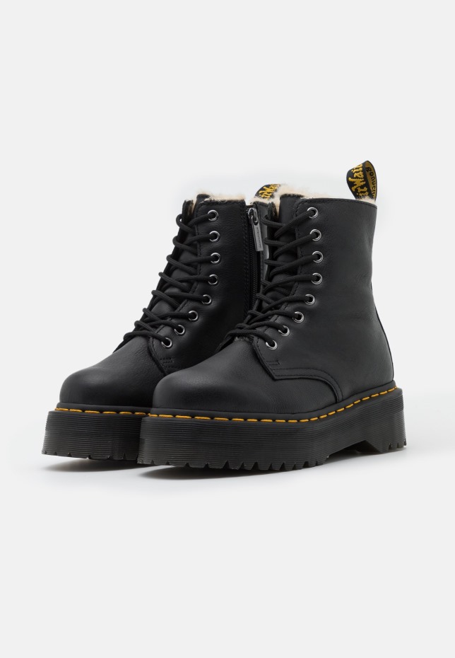 Dr Martens Greece Jadon μποτάκια πλατφόρμας με επένδυση από ψεύτικη γούνα μαύρα Pisa